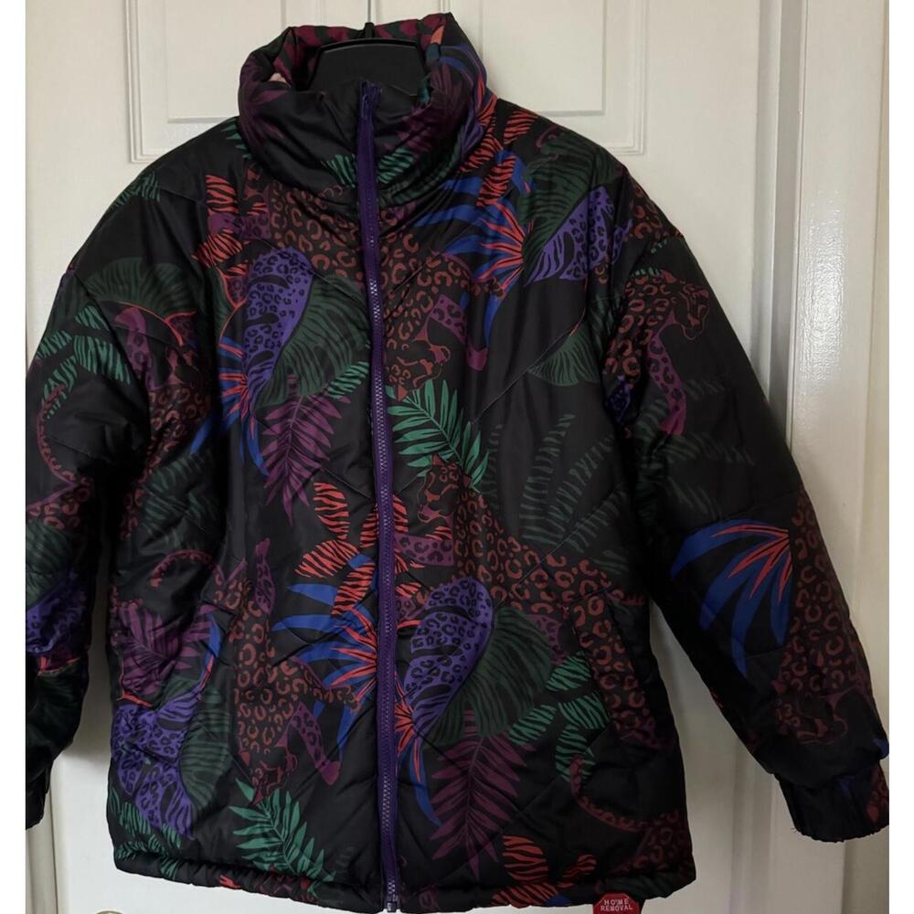 Farm Rio Women's XS Red Abstract Patches Reversible Full Zip Puffer Jacket NEW - Picture 14 of 16